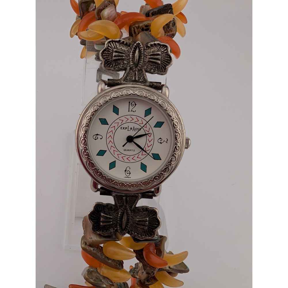 Vtg LA Express Watch Women 31mm Silver Tone 7"‎ Beaded Band- New Battery